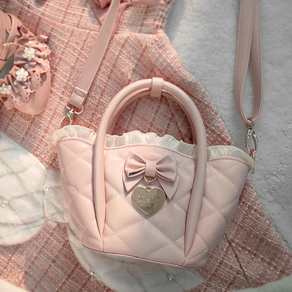 Japanische Original Harajuku Lolita Handtasche süße elegante Schleife Raute Lotusblatt Blütenblatt Tasche süße tägliche vielseitige Umhängetasche