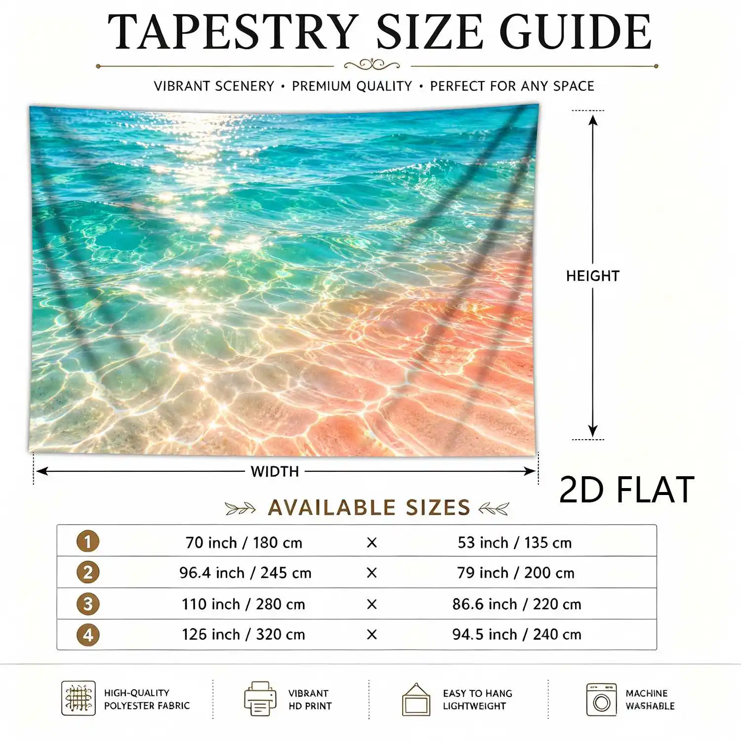 Clear Sea Water Tapestry, Shimmer Sunlight Ocean Wave Wall Tapestry, Beach Water Scenery Hanging Cloth for Room Background Decor