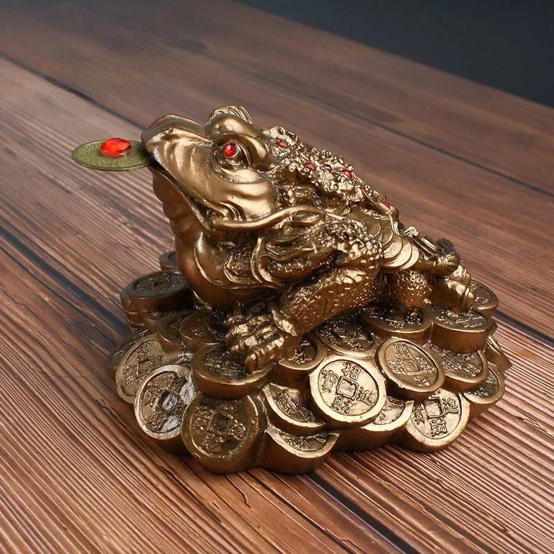 

Luck Gift Feng Shui Small Three Legged Money for Frog Fortune Toad Chinese Coin Metal Craft Home Decor Bronze and Mahogany Color