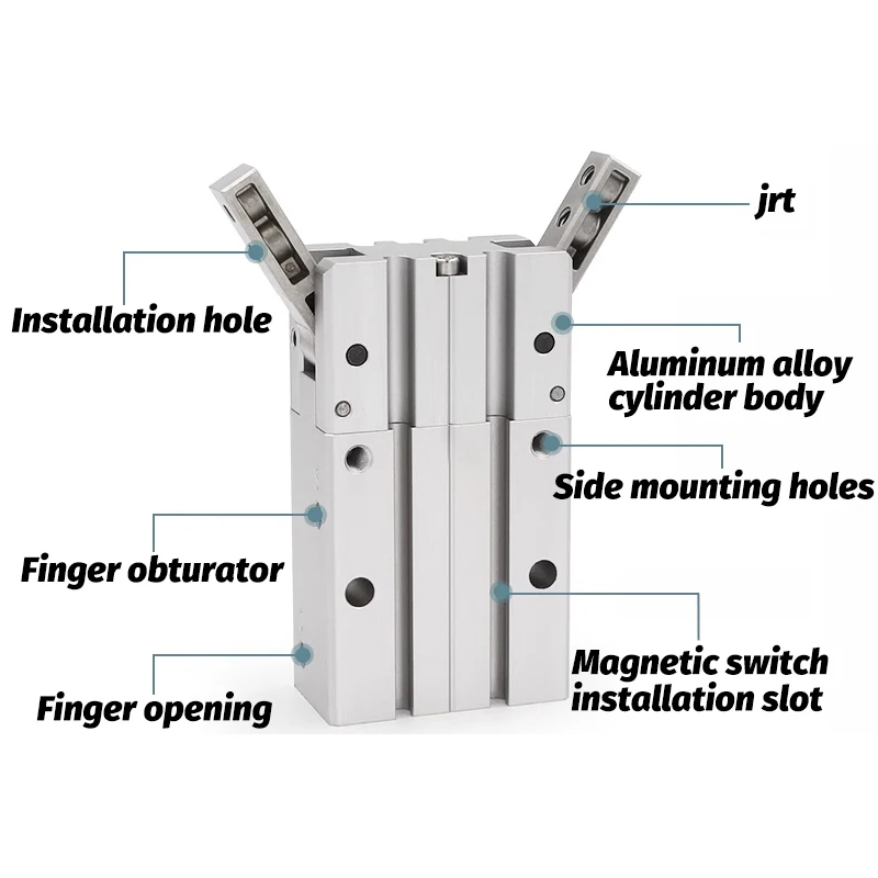 Cilindro pneumático pequeno do dedo, prendedor mecânico, abertura e fechamento, 180 °, tipo de Airtac, HFR10, HFR16, HFR20, HFR25, HFR32, HFR10N