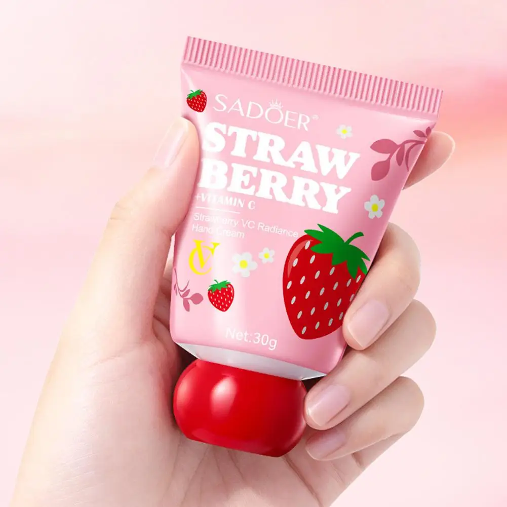 

Hand Cream pink Strawberry fragrance Brightening & Hydrating Formula with Vitamin C Repairs Dry Cracked Skin cream Non-Greasy