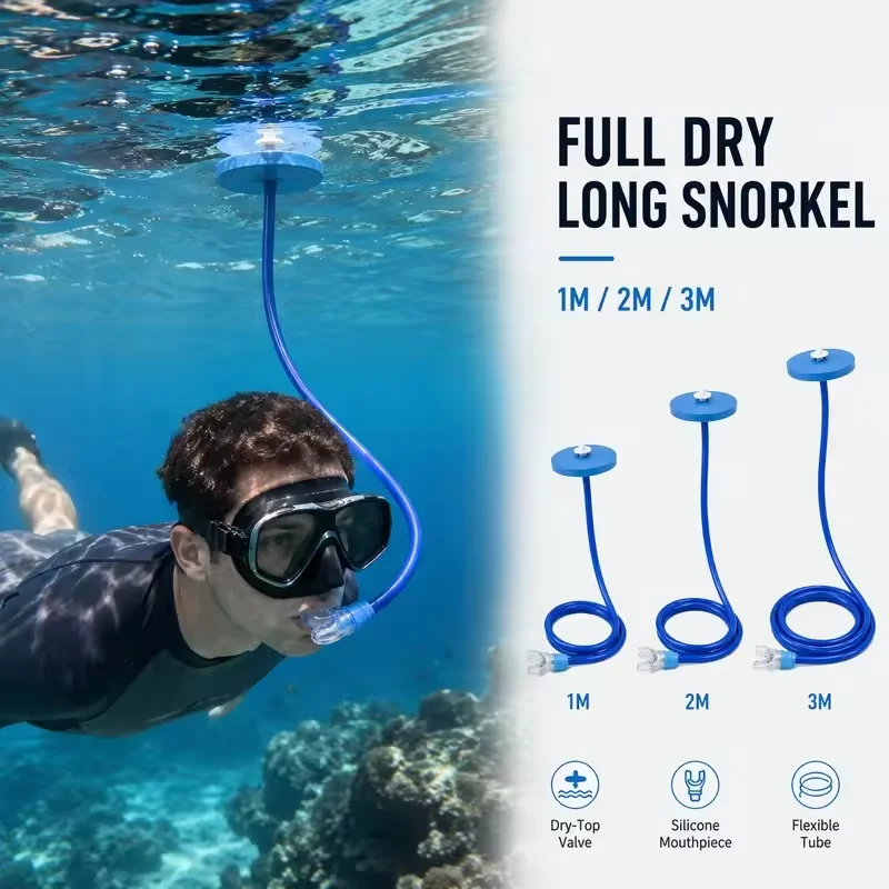 2M 3M Adult Full Dry Respirator Diving Swimming Equipment Breathing Tube Diving Breathe Apparatus for Swim Training Snorkel Tube