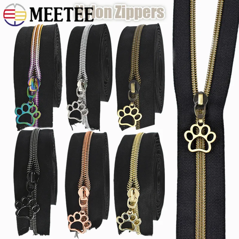 3/5/10M 5# Nylon Zippers with Paw Print Sliders for Backpack Jacket Bag Garment Sewing Replace Zip DIY Accessories