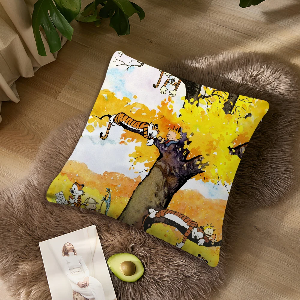 Cartoon C-Calvin and Hobbes Cute Pillow Case Sofa Living Room Bedroom Headboard Backrest Cushion Square Cushion Nap Time