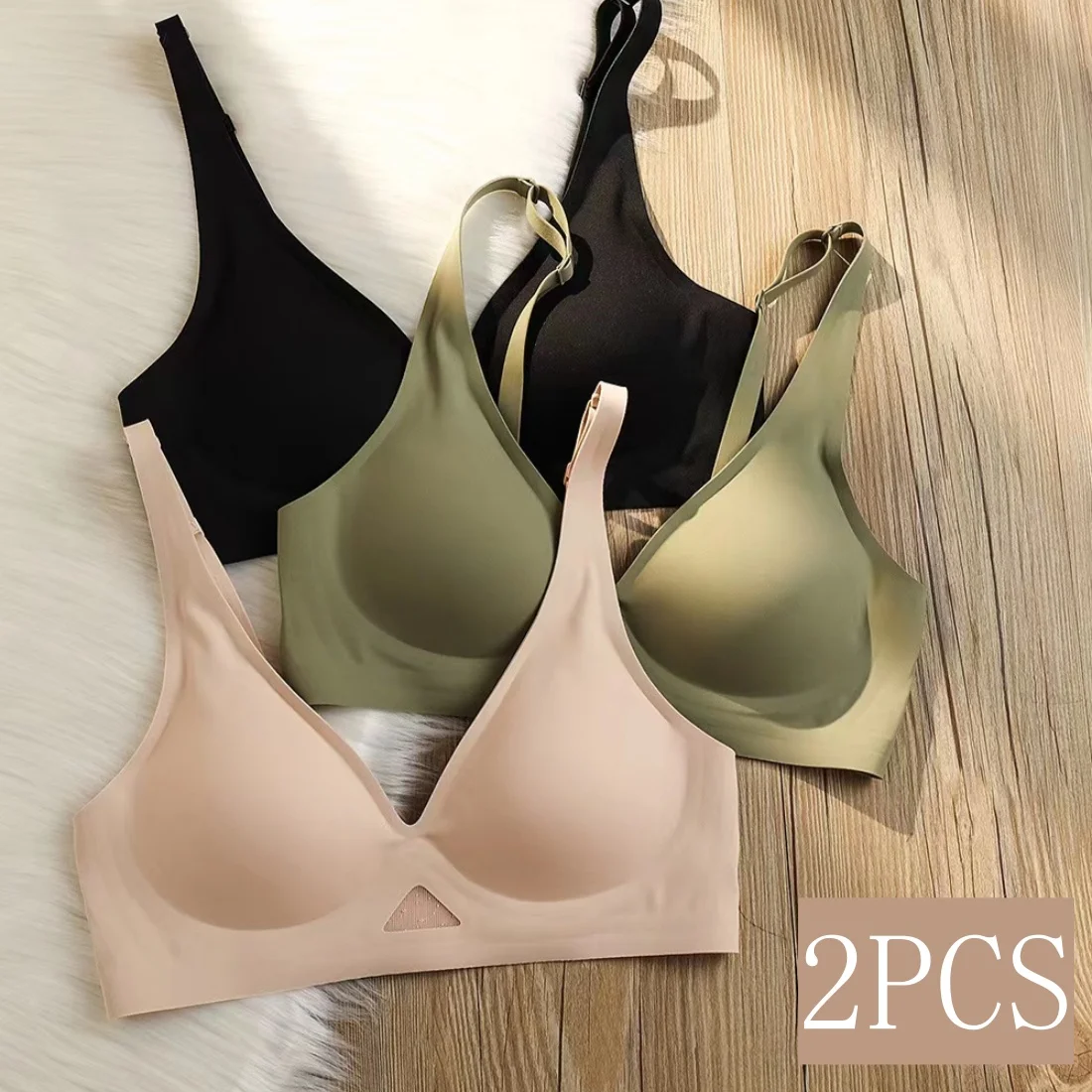 2Pcs Seamless Bras for Women Wireless Invisible Brasiere Deep V Bralette Comfort Female Push Up Bras Underwear Sexy Lingerie