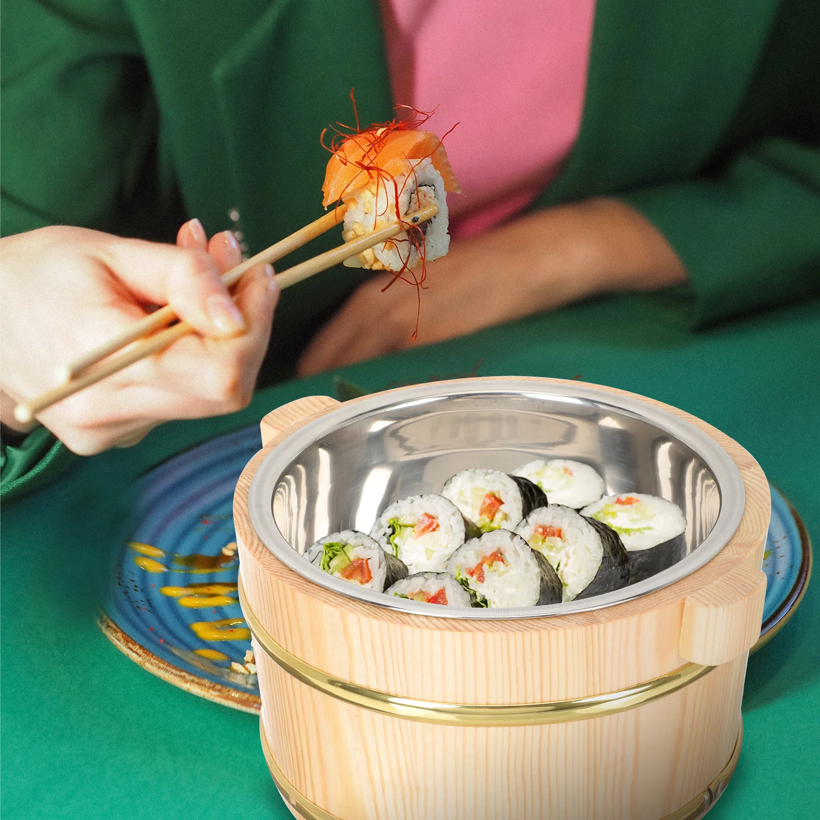 Food Storage Bucket Wooden Sushi Rice Barrel for Cooking Mixing Serving Compact Design Kitchen Dining Utility Container