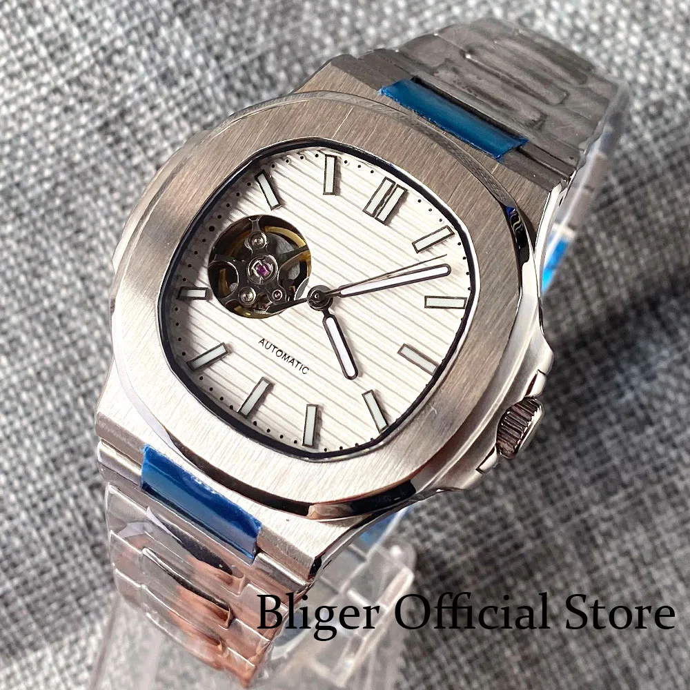 BLIGER Luxury Square NH38A Automatic Movement Men Watch Sapphire Glass Luminous Turquoise Green Dial stainless steel Strap