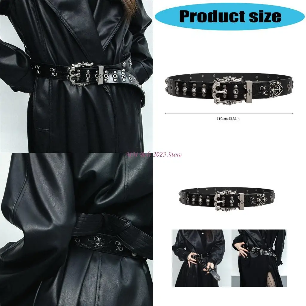 

49ME Женский ремень с шипами в готическом стиле, регулируемая нескользящая застежка с двойными отверстиями