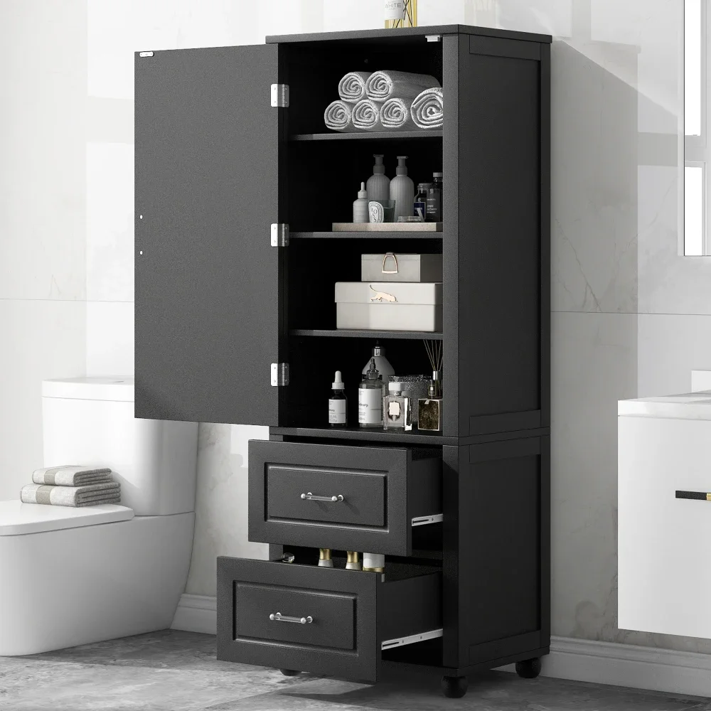 

Tall Bathroom Storage Cabinet, Freestanding Storage Cabinet with Two Drawers and Adjustable Shelf, MDF Board Painted Finish Grey