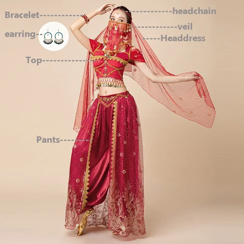 Costume da danza del ventre principessa araba indiana per adulti Set Festival delle donne Bollywood danza Cosplay Halloween Jasmine Fancy Outfit