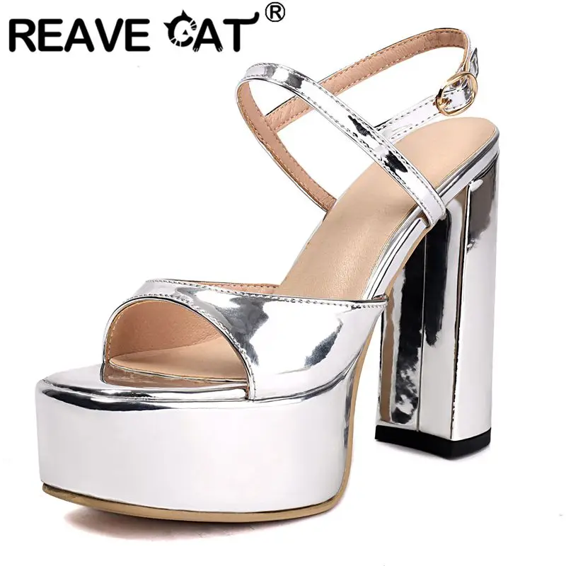 

REAVE CAT Design Сексуальные женские босоножки на высоком каблуке 14,5 см 4 см Платформа с пряжкой и ремешком Большой размер 41 42 43 Вечеринка Свидание Свадьба