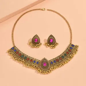 KMVEXO-Vintage Bureau zählt Panger-Schmucksets für Frauen, farbenfrohe Kristallkette, afrikanische Ohrringe, Dubai und Inder 8 Hauptverkäufe einheimische Perlen Halskette - №7