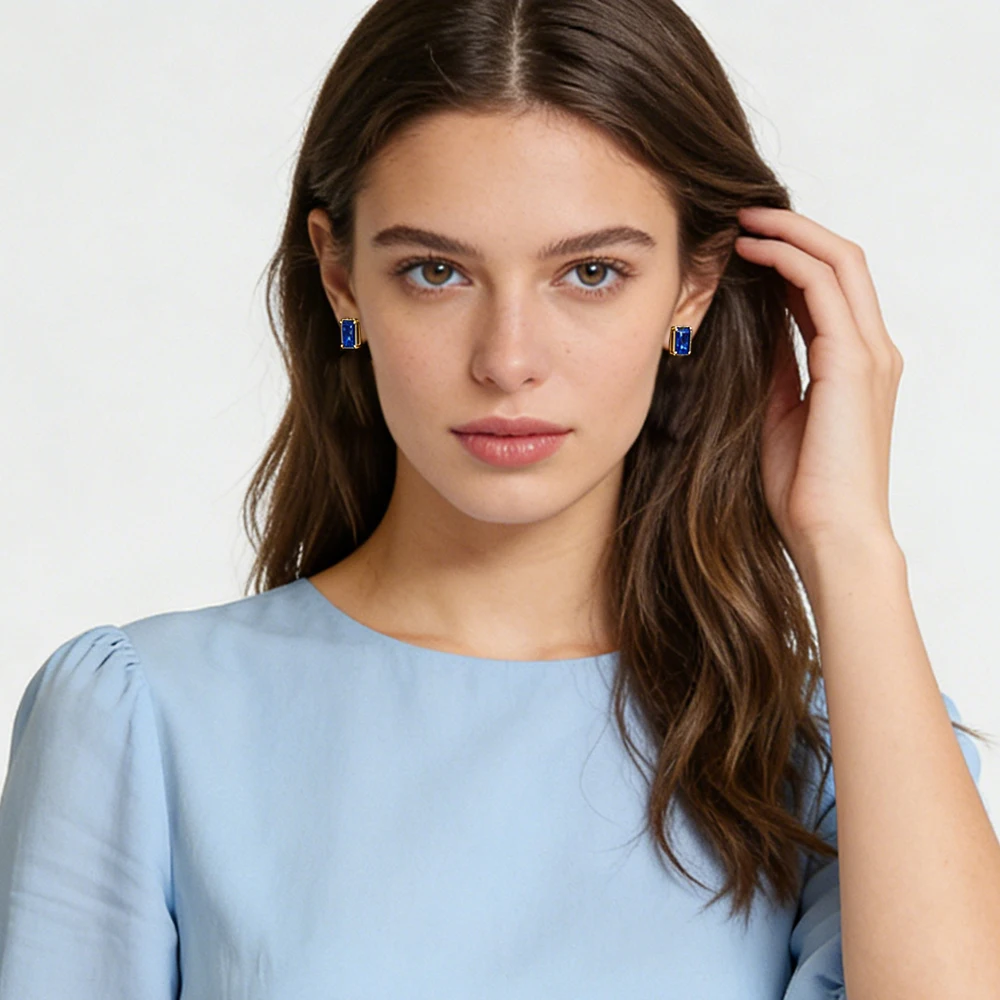 S925  Sterling Silver Rhodium lated Earrings nlaid with Sparkling Tanzanite Simple Elegant Ideal for Gifting Daily Wear