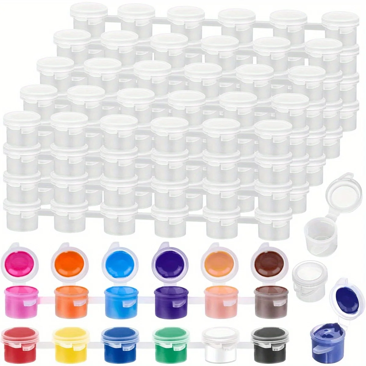 240pcs 40 Strips Empty Acrylic Mini Paint Pot Container Strip Storage with Lid for Classrooms School Art Crafts 3ml/ 0.1oz