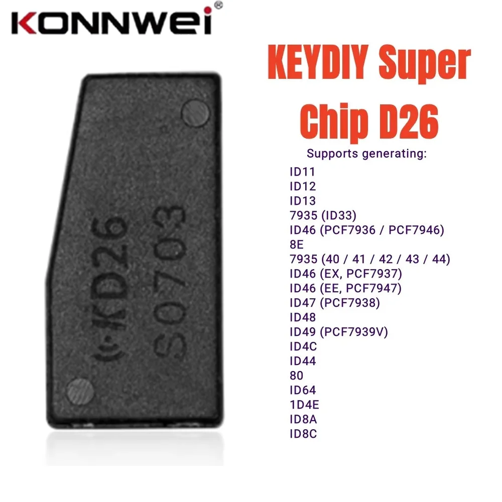 1 шт. KEYDIY KD Super Chip D26 поддерживает 7935 ID46 ID8E ID8A ID8C, поддерживает 96-битный 48-битный клоон автомобильного транспондерного чипа для инструмента KD X2 X4 MAX.
