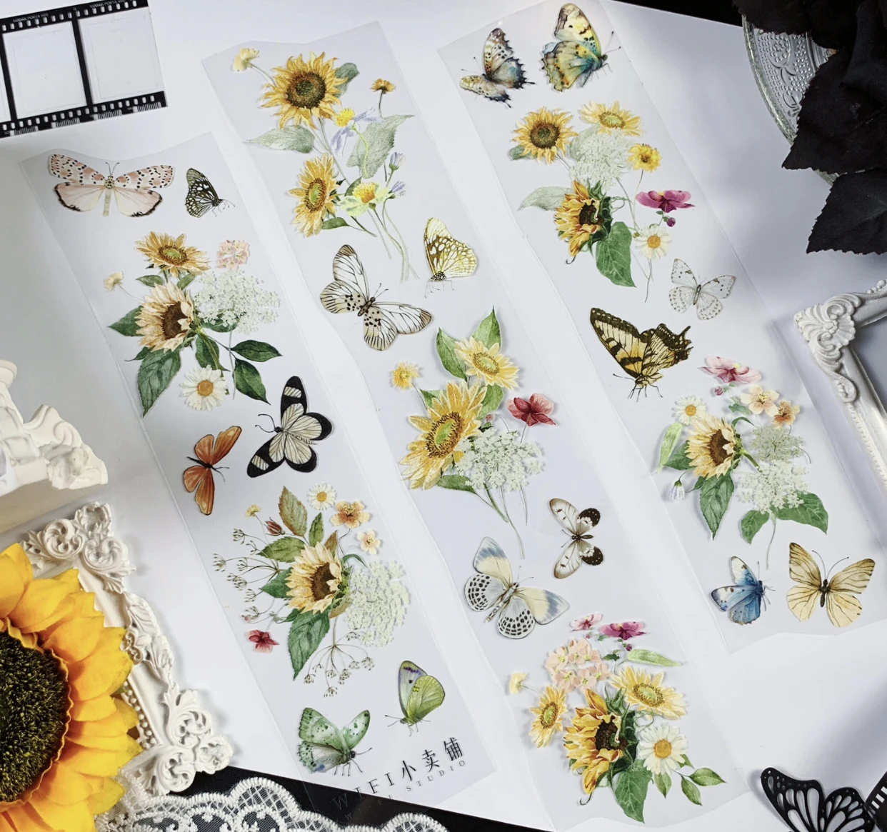 Vinatge Sunflower Butterfly Floral Washi PET Tape Planner DIY Card Making Scrapbooking Plan Decorative Sticker