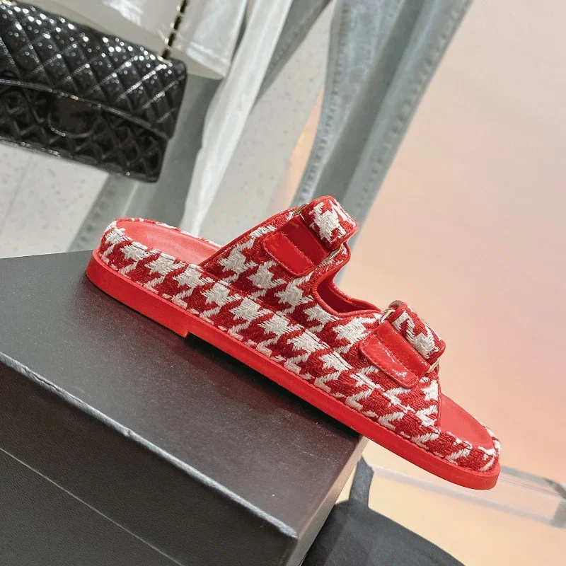 نعال من الجلد الطبيعي للنساء ، أحذية بكعب منخفض ، كعب منخفض ، منزلقات خياطة ، زي مدرج مسطح ، نعال بكعب سميك ، موضة الصيف