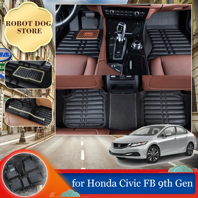 

Автомобильный кожаный напольный коврик для Honda Civic FB 9-го поколения, 2012 ~ 2015 футов, внутренняя подкладка, водонепроницаемый поднос, коврик, коврик, пользовательские аксессуары для ковров