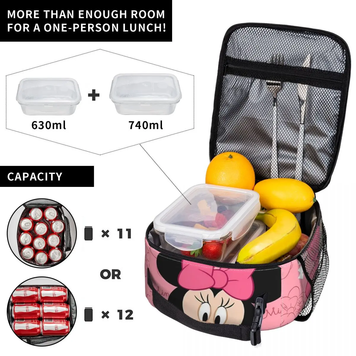 Pink Minnie Mouse Insulated Lunch Bags Storage Food Box Reusable Cooler Thermal Bento Box For Picnic