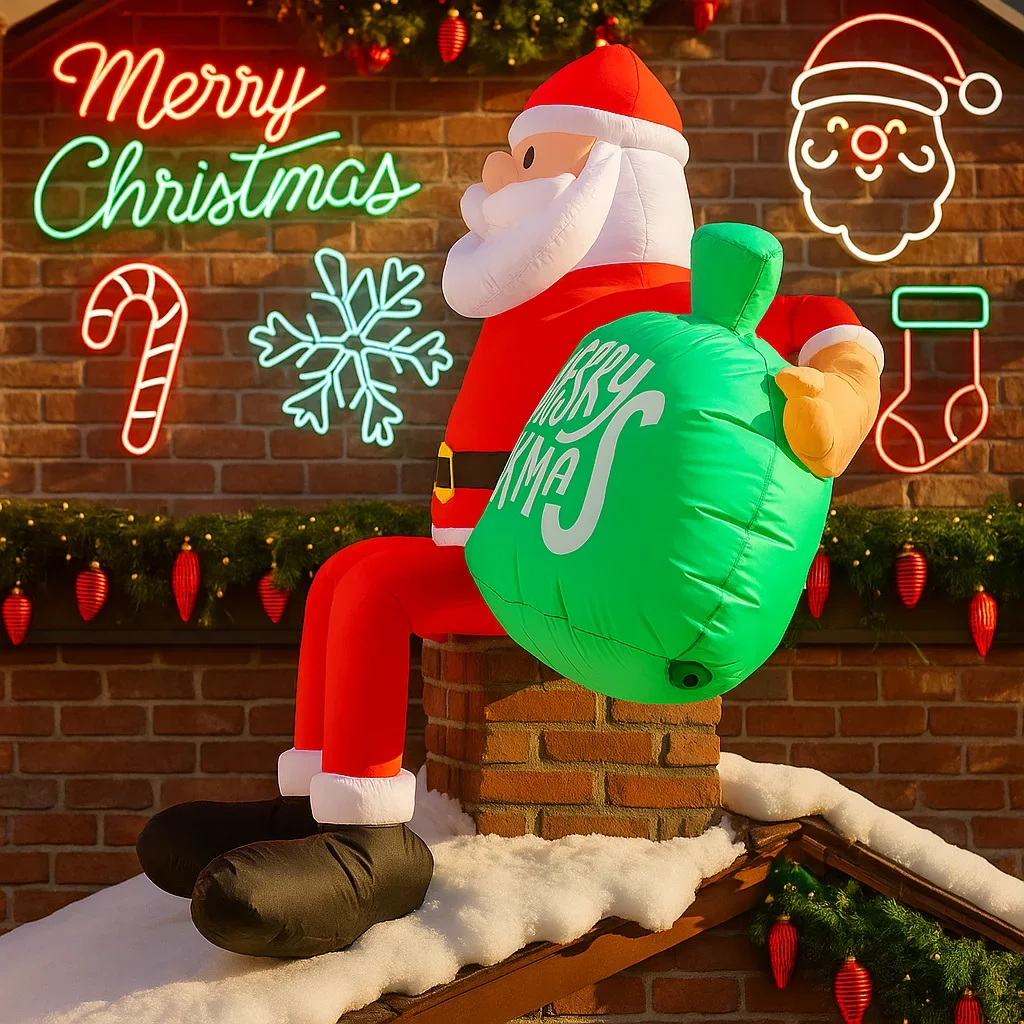 Papá Noel inflable de 2,4 M/7,8 pies con bolsa de regalo, luces LED, decoración del hogar, juguete, adorno de Navidad, suministros festivos, decoración al aire libre