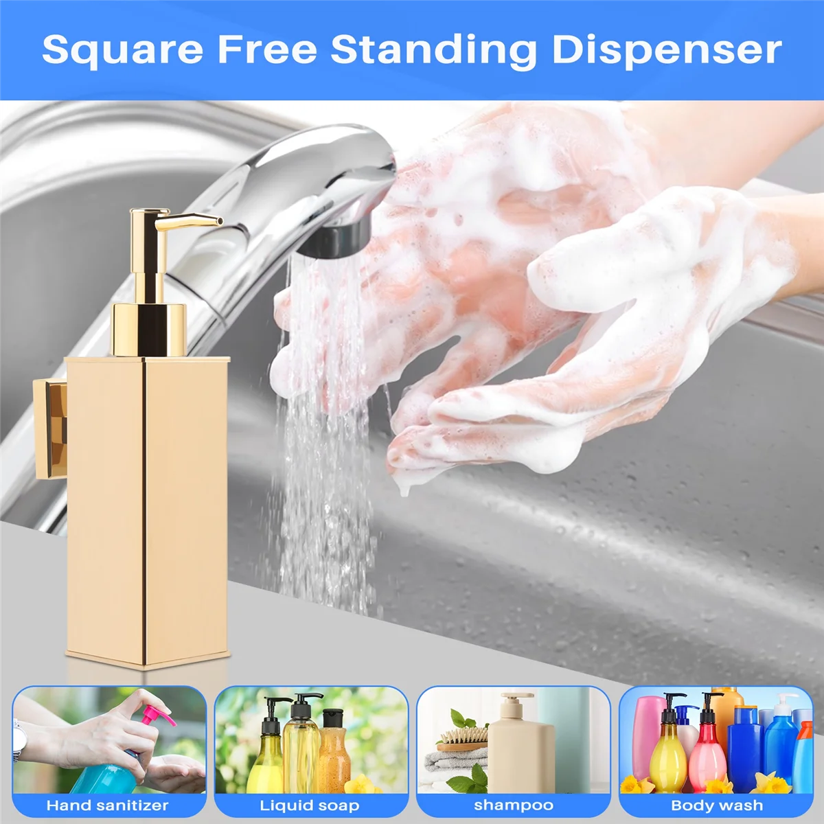 Hot New Liquid Soap Dispenser Bathroom Wall Mounted Gold Shower Gel Detergent Shampoo Bottle for Kitchen Hotel Home