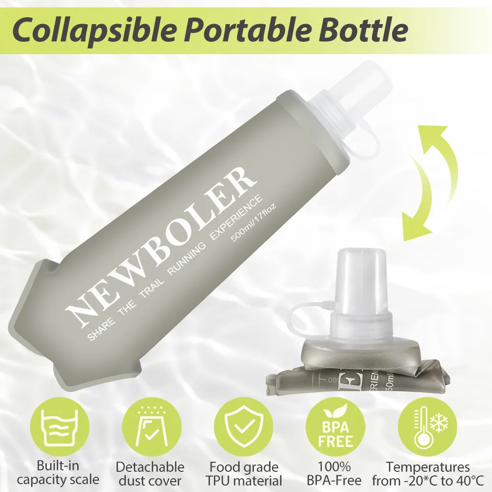500/800/1000ml Sport-Wasserflasche TPU Faltbare Weiche Trinkflasche Tragbare Wasserflasche für Laufen Wandern Radfahren Fitness Wasserbeutel – Detail 6