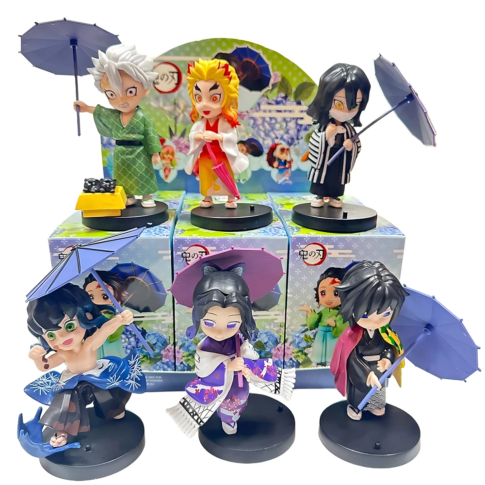 

HOT New Demon Slayer Plum Rain Season Blind Box Q Version Figures Umbrella Scene PVC Collectible Model Toy Gift for Anime Fans