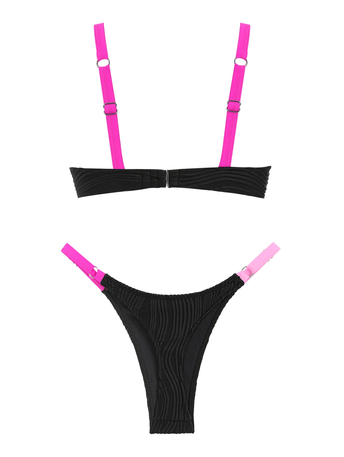 Damskie stroje kąpielowe Seamolly Wave Textured Contrast Piping Triangle Thong Bikini Set