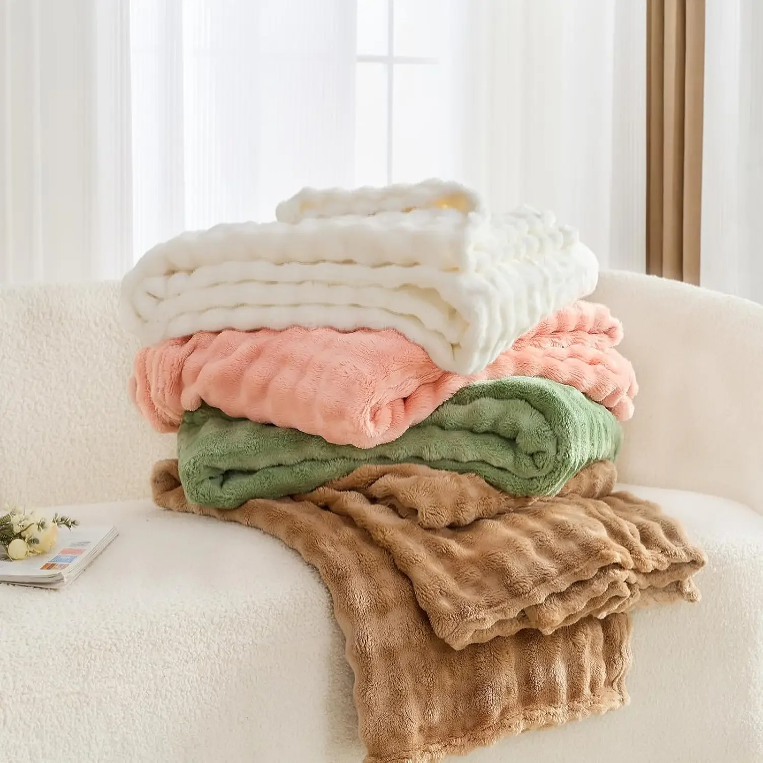 3D Bubble Weiße Plüschdecken Strukturierte Flanell-Fleece-Decken Weiche Warme Gemütliche Decke Couchdecke Weihnachtsgeschenk Wurfdecken – Detail 7