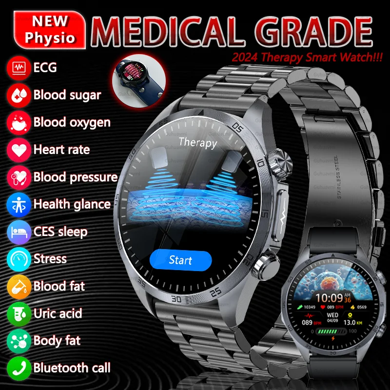 2025 Medical Grade PulseTherapy SmartWatch ECG Uric Acid Glu Blood Oxygen Heart Rate BP CES Sleep