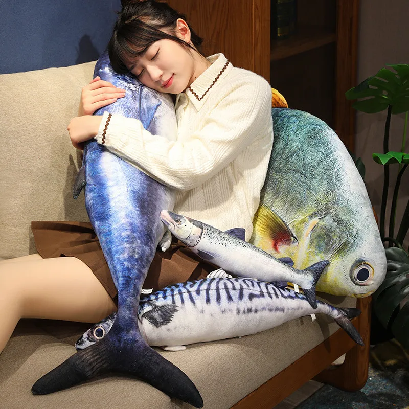 Creative Simulation Sea Fish Plush Throw Pillow Pomfret Tuna Salmon Home Decor Sofa Cushion Kids Ocean Animal Plush Toy Pillow