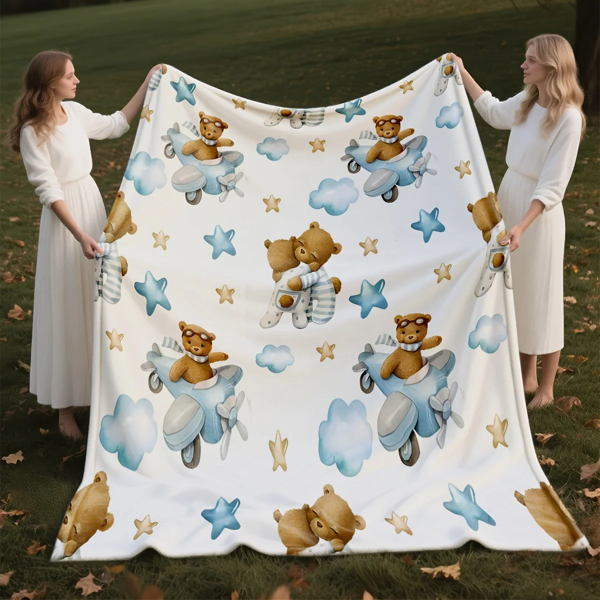 Blue Teddy Bear Blanket, Unique Bear Blanket, Cute Cartoon Blanket with Vibrant Design, Plush Blanket for Boys, Girls, and Adult