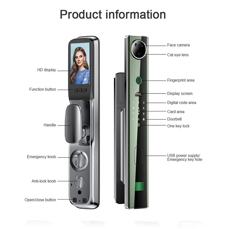 3D Face Real-time Intercom Tuya Wifi Smart Door Lock Security Camera Intelligent Fingerprint Biometric Electronic Password lock