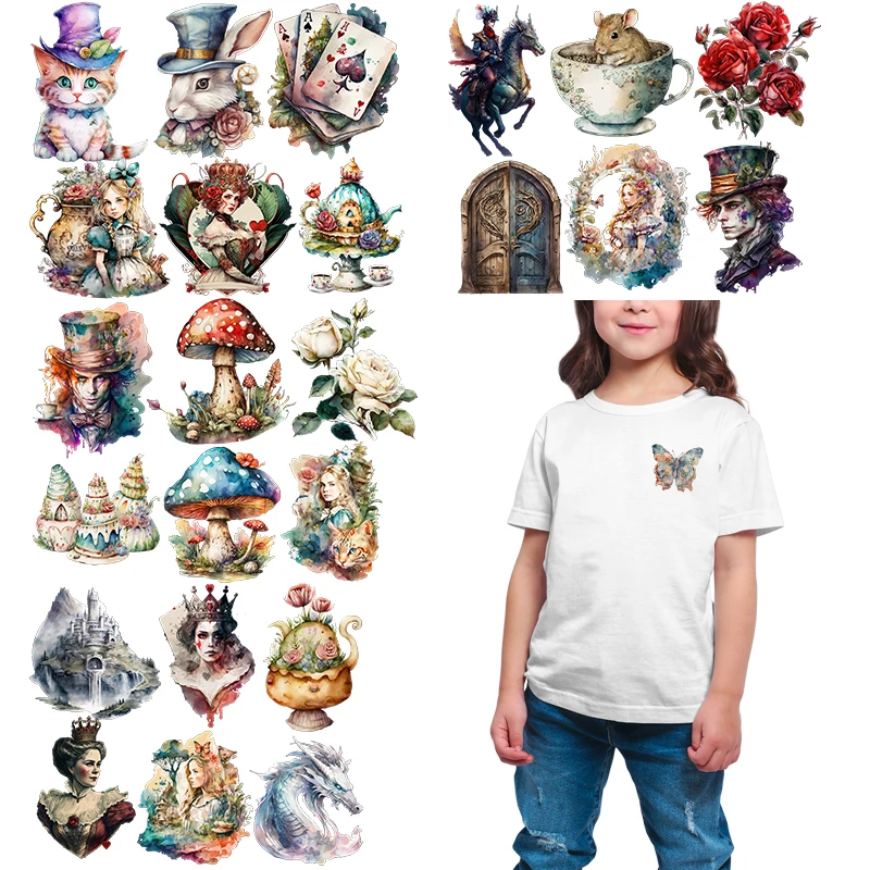

Watercolor Fantasy Witch and Knight Elements patches for Children's clothing Patch dtf transfers ready to press
