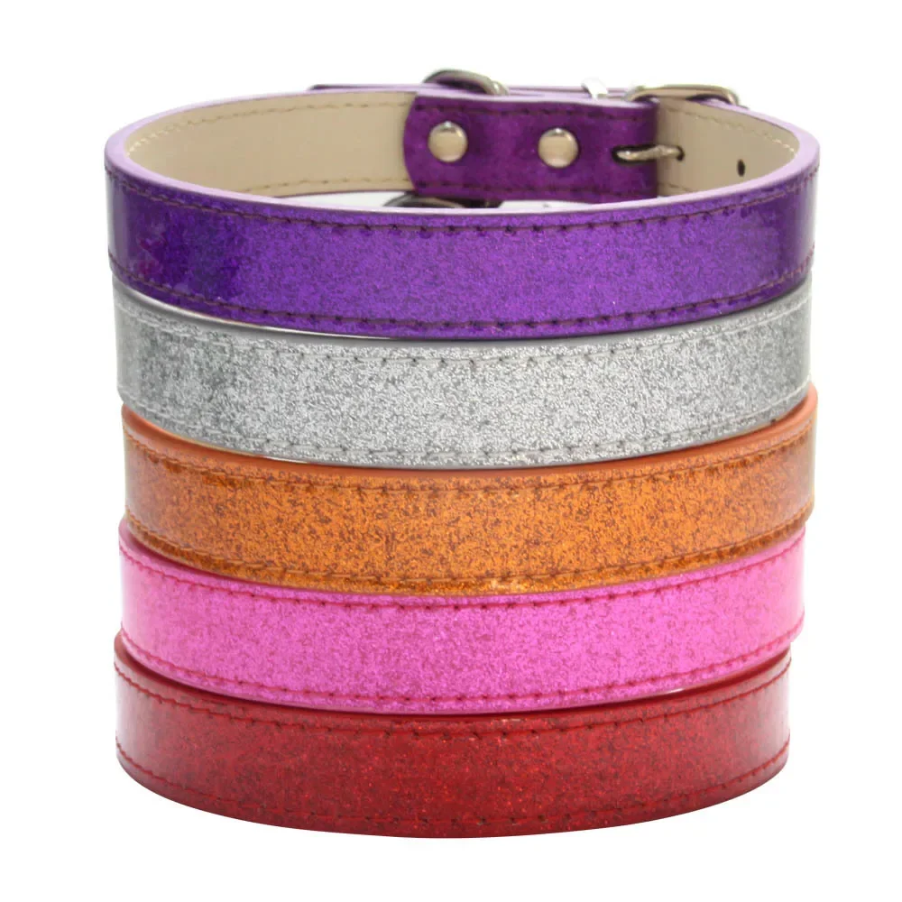 Collare per cani e gatti in pelle scintillante Materiale glitterato Collari con tracolla per cuccioli per cani di piccola taglia media taglia