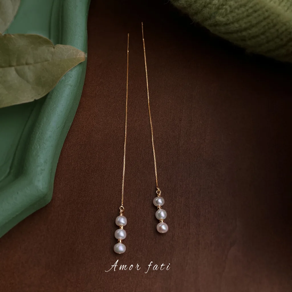 

AAAA Quality 5-6mm Oval Round Pink Freshwater Pearl Drop Earrings for Women Copper Long Tassel Female Earrings
