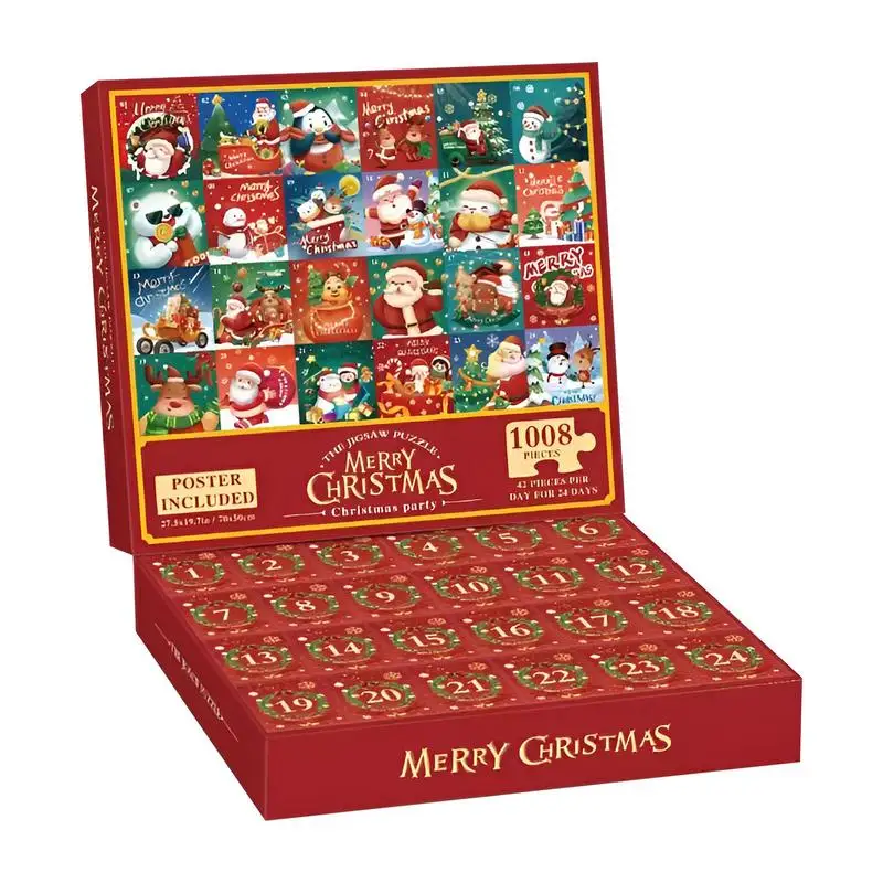 Countdown Calendar Puzzle Toy Christmas Advent Countdown 1008 Pieces Jigsaw Toy Family Game Night Parent-Child Interactive