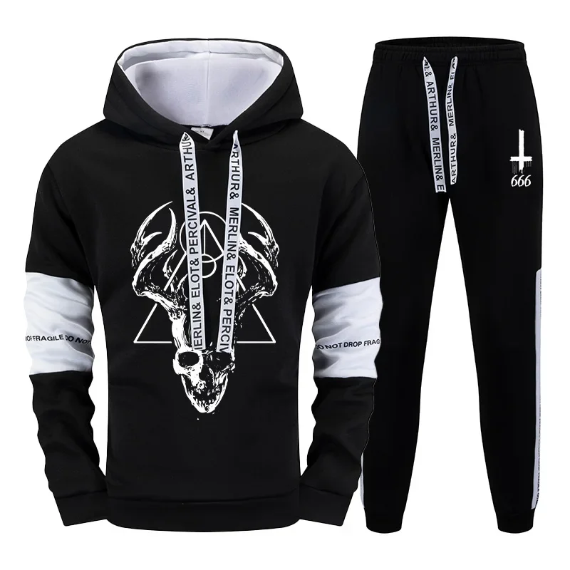 

2025 Hot Sale Men's Tracksuit Hoodie Sweatpants High Quality Satan Demon Print Sweatshirt Outfit Autumn Winter Casual Sportswear