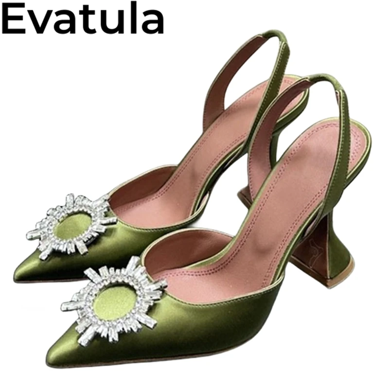 

Summer Pointed Toe Satin Goblet High Heel Crystal Sandals Women Flower Rhinestone Slingback Shoes Sexy Party Wedding Shoes Femme