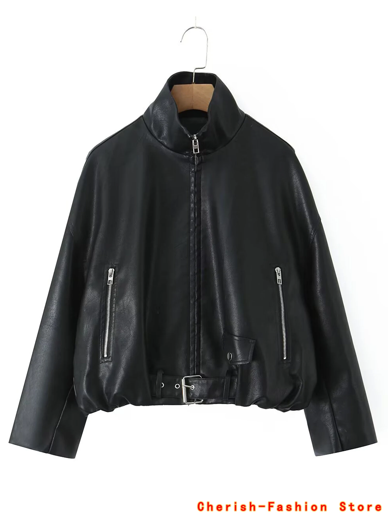 2025 new style women pu leather jacket with turn down collar faux leather short coat Motorcycle Coat Female Spring winter Wear