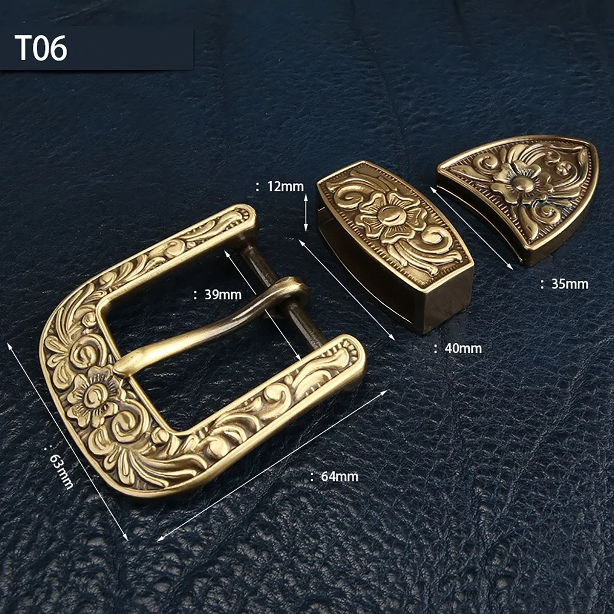 Vintage/Retor Style Solid Brass Belt Buckle 3pcs/Set with Tang Grass Design for Hand Craft Making Leather Belt DIY Accessory