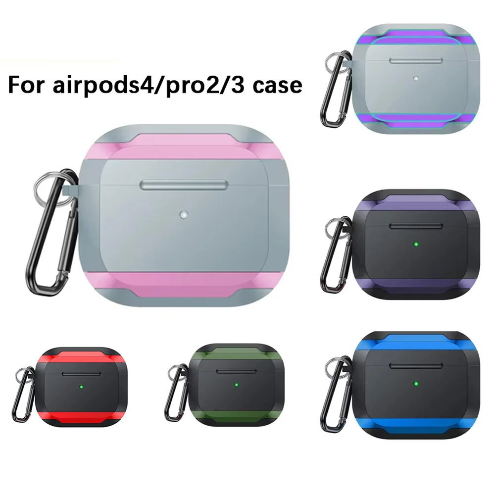 

For AirPods 4/Pro 2 Protective Case TPU Bumper Anti-fall Aluminum Alloy Protective Cover wireless Charging Cases With Keychain