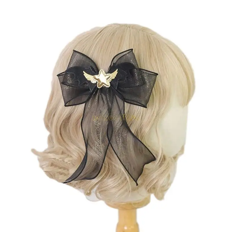 

31BF Large Bow Lace Witch Hat Hairpin Hairpin Mini Cone Hat Hair Tool