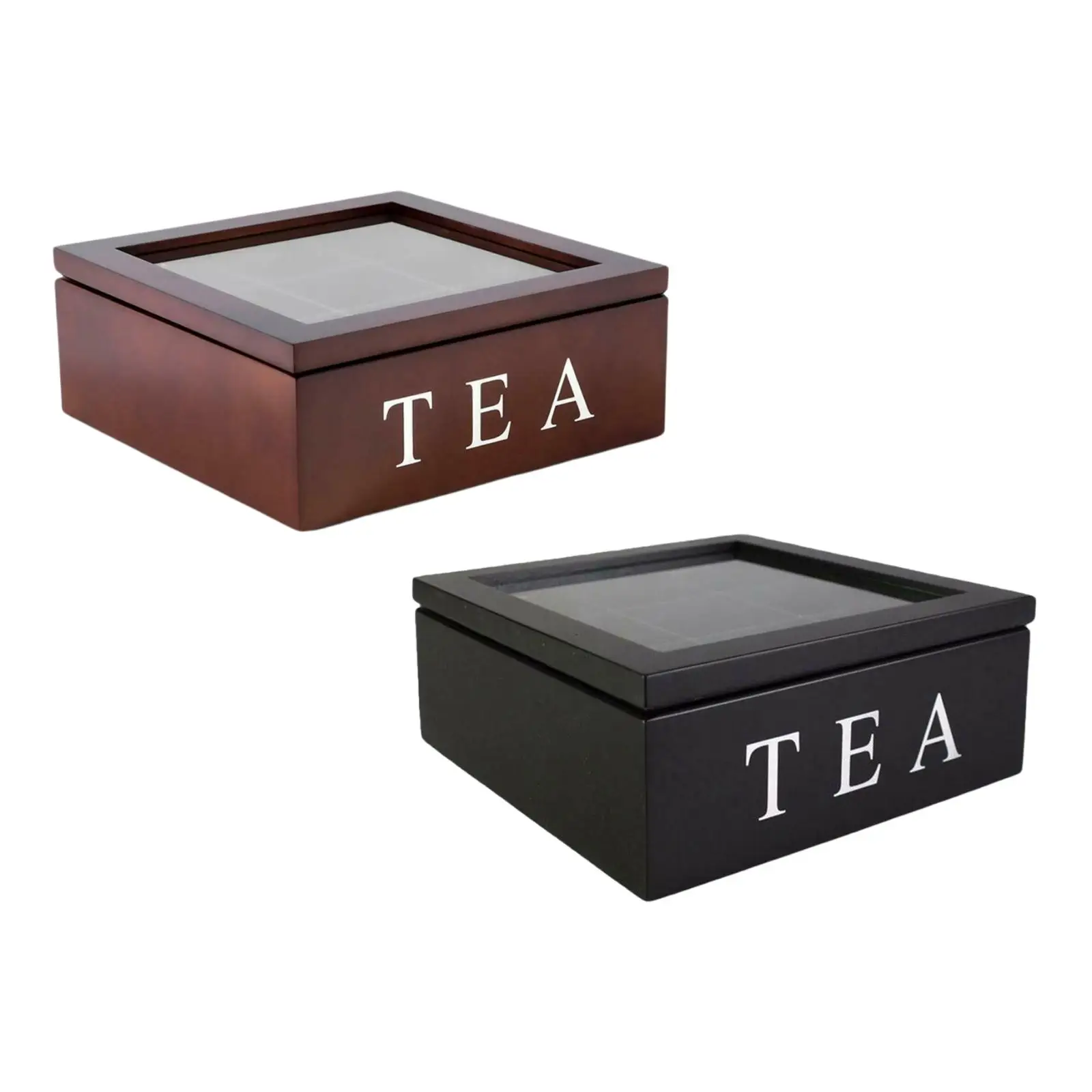 Wooden Tea Box with Viewing Window with Lid Home Tea Bag Box for Assorted Teas and Condiments Instant Coffee Packets Creamers