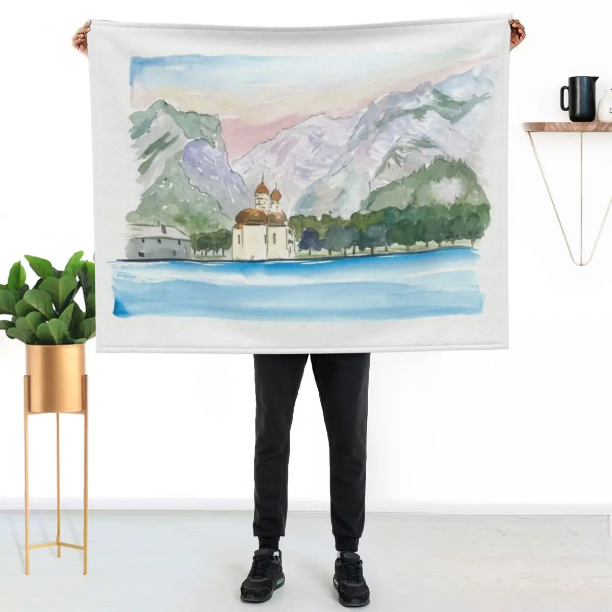 Saint Bartholomew Church Koenigsee with Watzmann Mountain Throw Blanket Warm Bed Weighted cosplay anime Designers Blankets