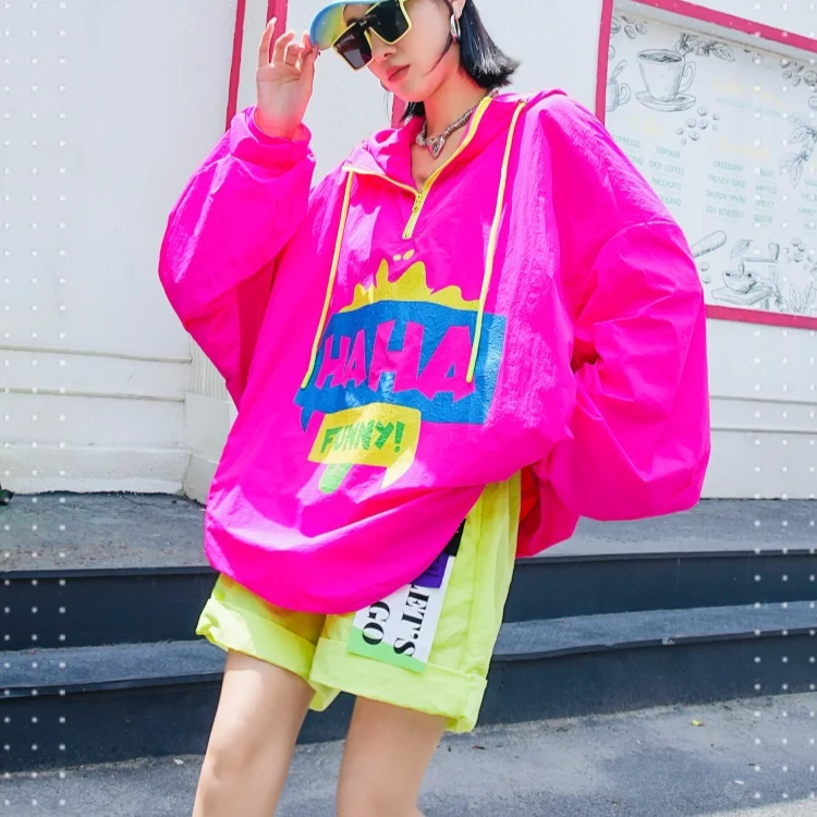 Fashion Brand Casual Hooded Loose Jacket 2024 Summer Color Letter Zipper Pullover Sun-Protection Overshirt Women Zip Up Hoodie