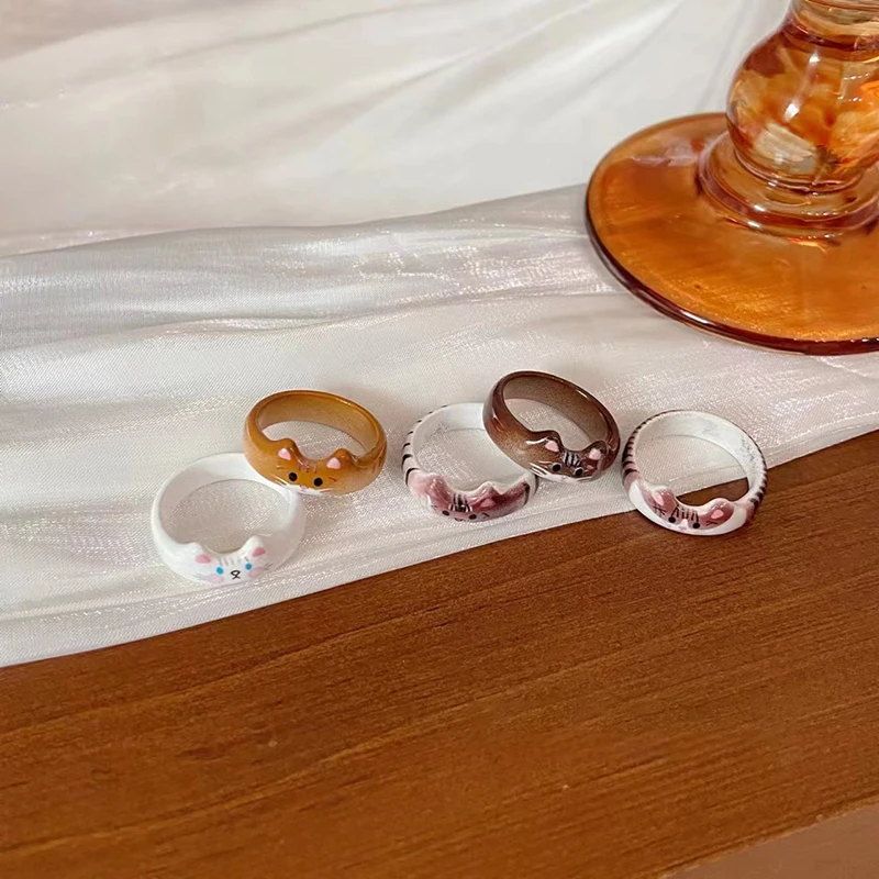 خاتم نسائي عصري ومبتكر لطيف على شكل قطة قطرة صقيل هدية عيد الحب للعام الجديد #4