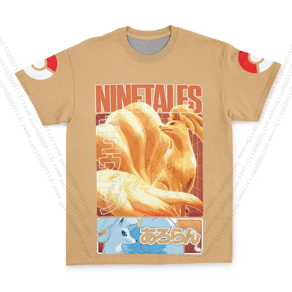 

Latest Anime Pokemon Ninetales Men's Y2K Cosplay Print Tshirt Hip Hop Pikachu Children Kawaii Breathable Fashion Street T-shirt