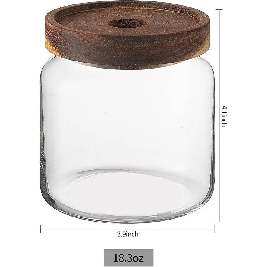 مجموعة من 4 برطمانات/علب طعام زجاجية شفافة مقاس 18 أونصة × 4 مع أغطية من خشب السنط مع ختم محكم الغلق لتخزين المطبخ/الحمام/الحلوى #5