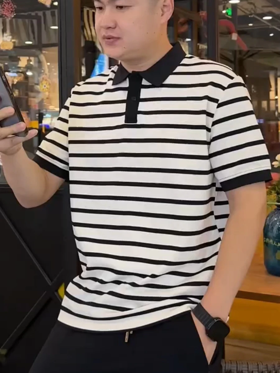 

Summer 2025 Men's Casual ort Sve irt Faionable Stripes Stand Fit Regular Thin Spring ACMEOSTUDO